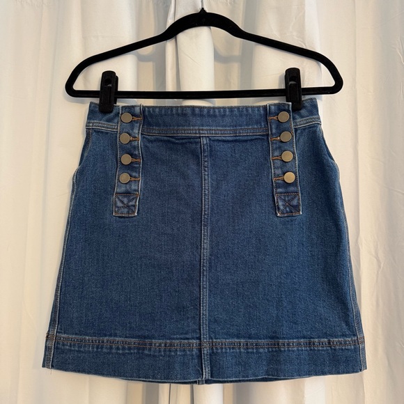LOFT Front Buttons Dark Blue Jean Denim Mini Skirt 90s Y2K Womens 2 Petite - Picture 1 of 8